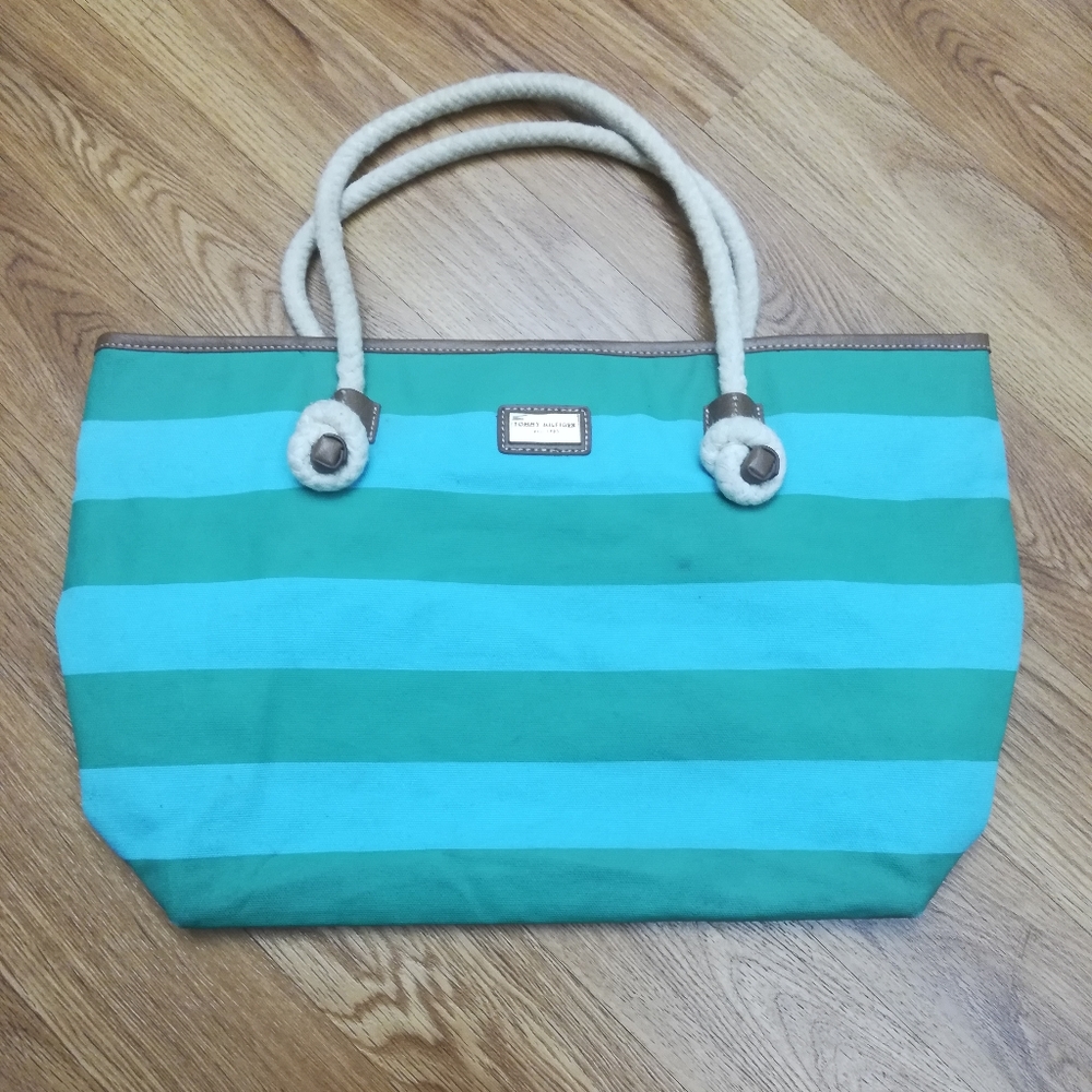 Tommy Hilfiger Tote Green + Blue Stripes